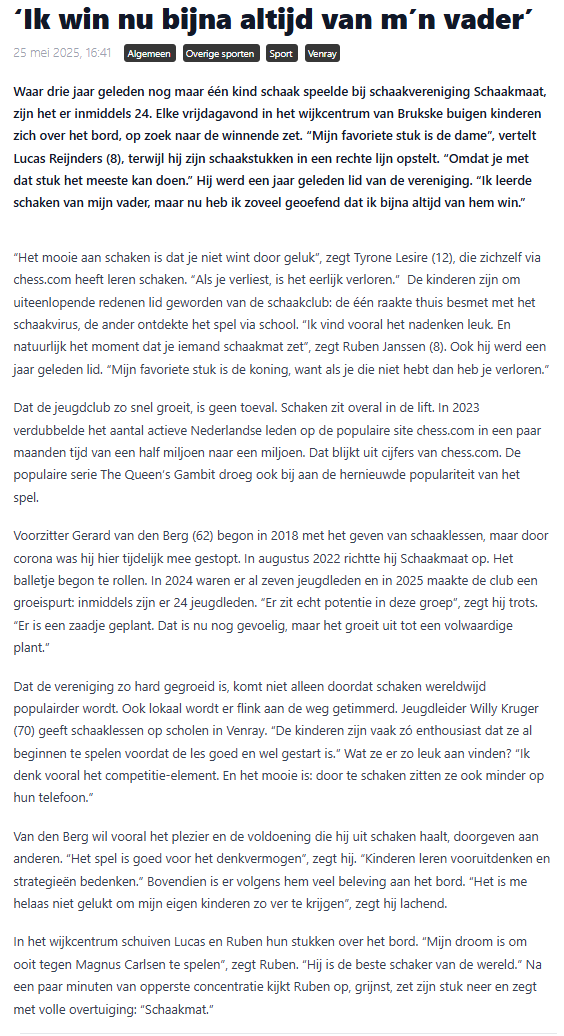 Krantenartikel over mijn zoon